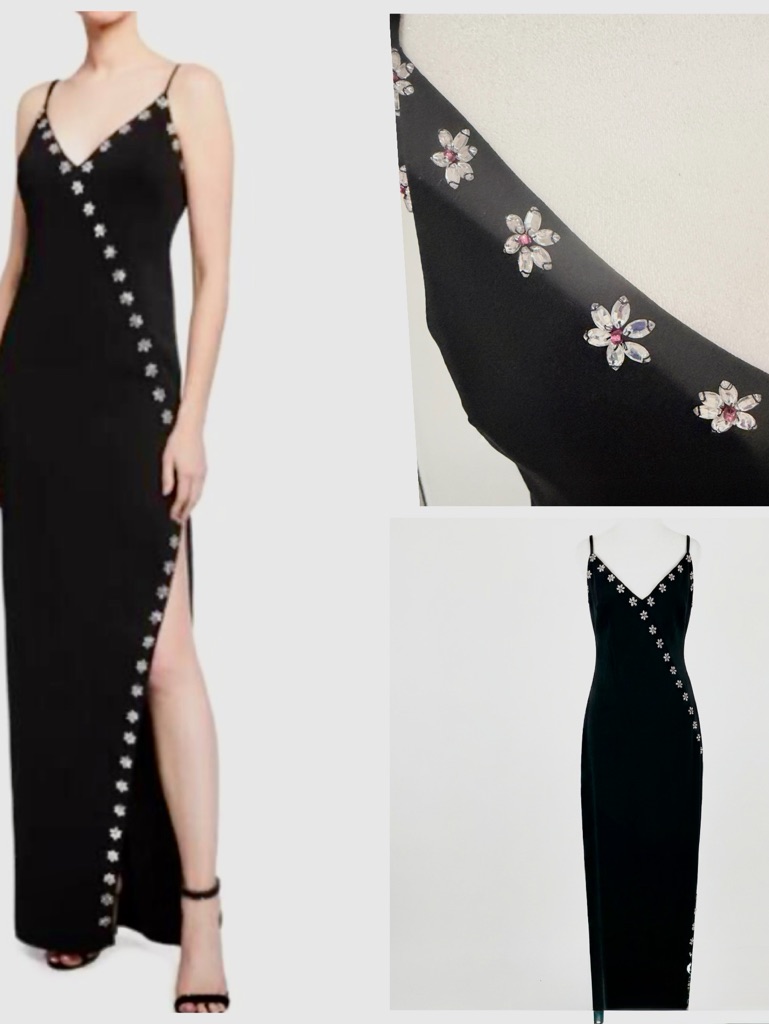 Nwot Jay Godfrey Elisa Black Maxi With Rhinestone Flowers, Size 6